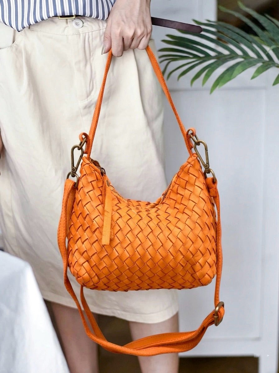 Lorenvia Washed Woven Calf Leather Shoulder Bag - Leather Italiano
