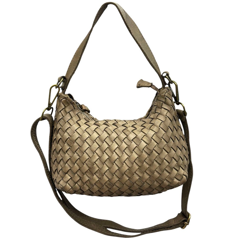 Lorenvia Washed Woven Calf Leather Shoulder Bag - Leather Italiano