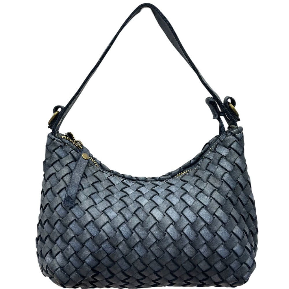 Lorenvia Washed Woven Calf Leather Shoulder Bag - Leather Italiano
