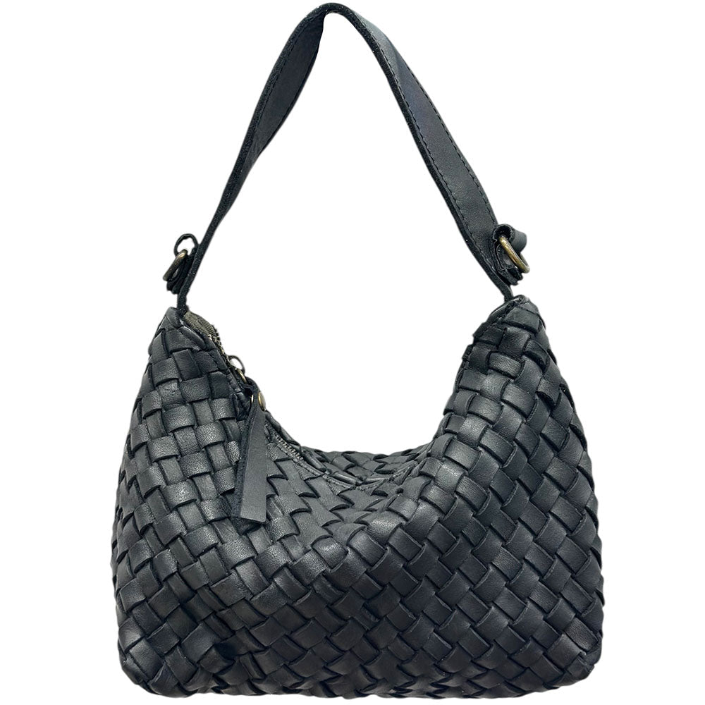 Lorenvia Washed Woven Calf Leather Shoulder Bag - Leather Italiano