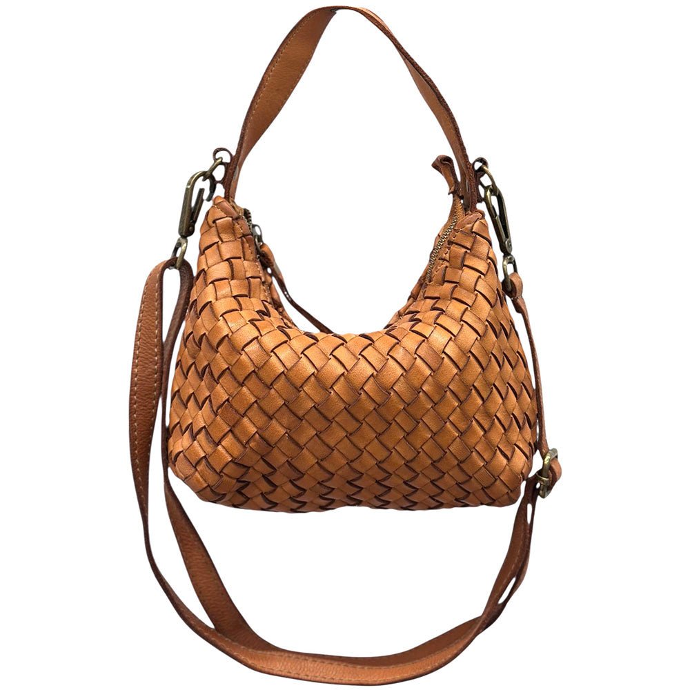 Lorenvia Washed Woven Calf Leather Shoulder Bag - Leather Italiano
