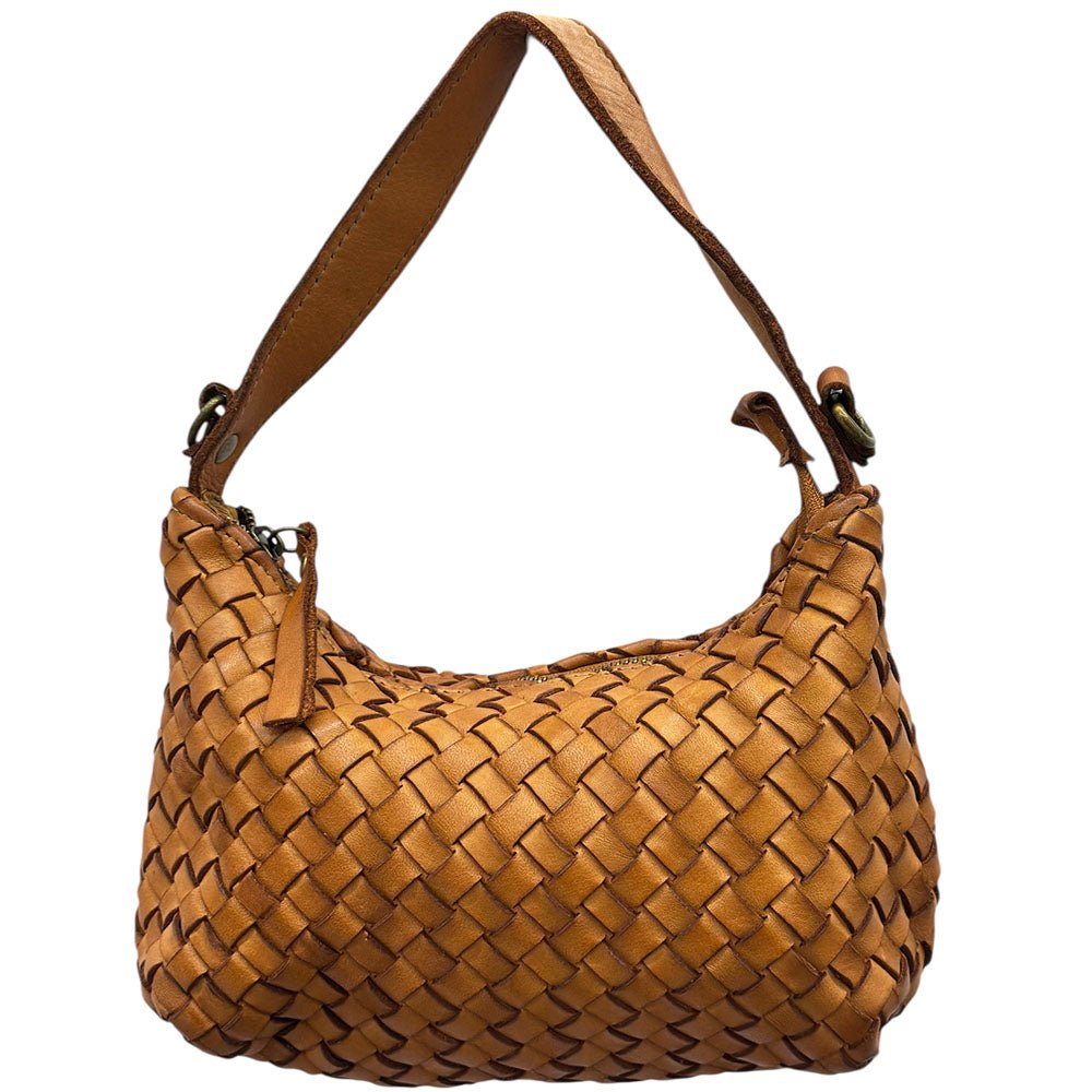 Lorenvia Washed Woven Calf Leather Shoulder Bag - Leather Italiano