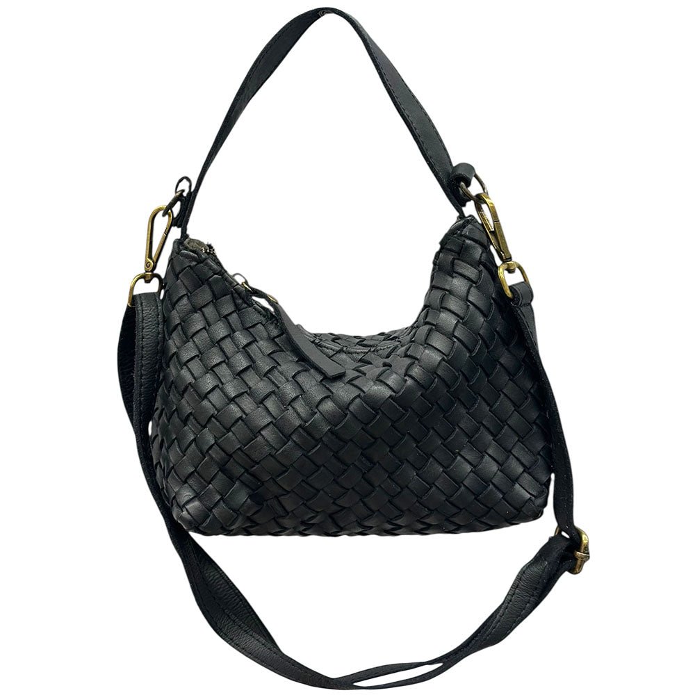 Lorenvia Washed Woven Calf Leather Shoulder Bag - Leather Italiano
