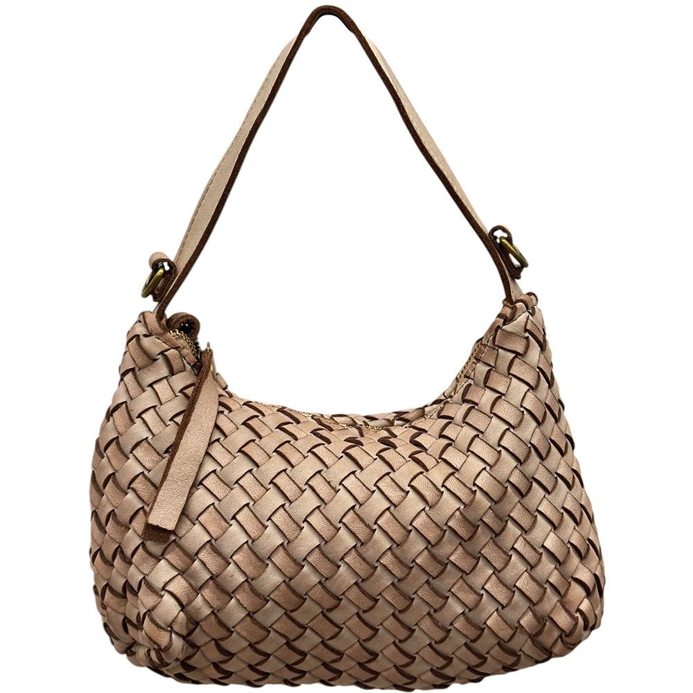 Lorenvia Washed Woven Calf Leather Shoulder Bag - Leather Italiano