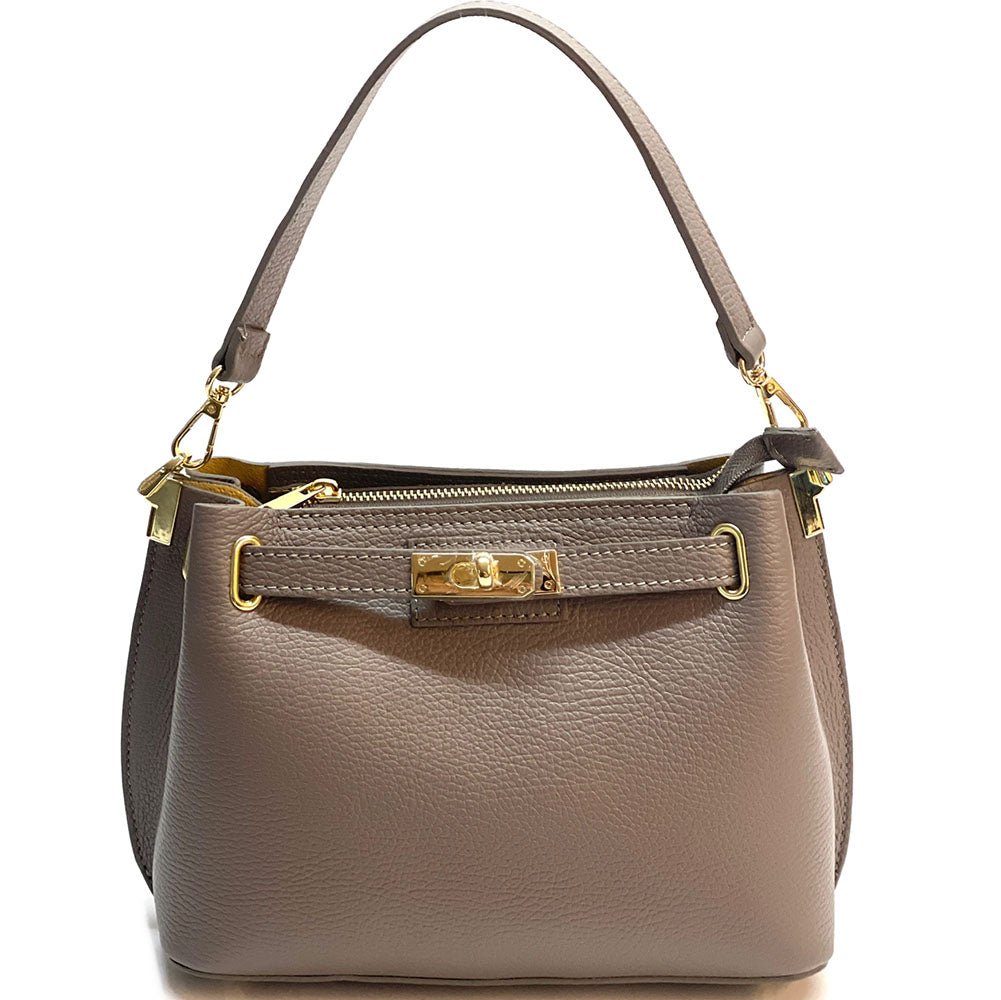 Lorettina Leather Lock Detail Shoulder Bag - Leather Italiano
