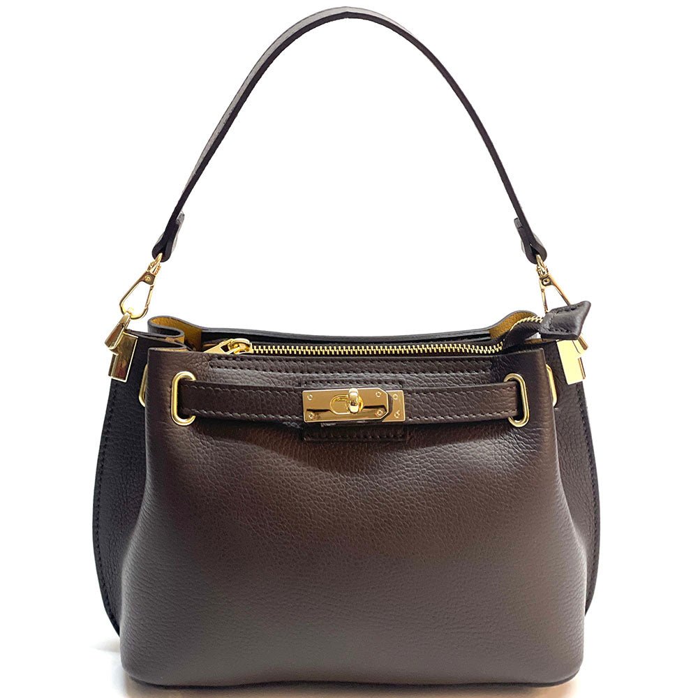 Lorettina Leather Lock Detail Shoulder Bag - Leather Italiano