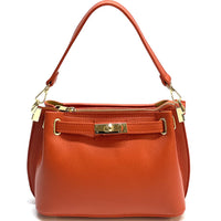 Lorettina Leather Lock Detail Shoulder Bag - Leather Italiano
