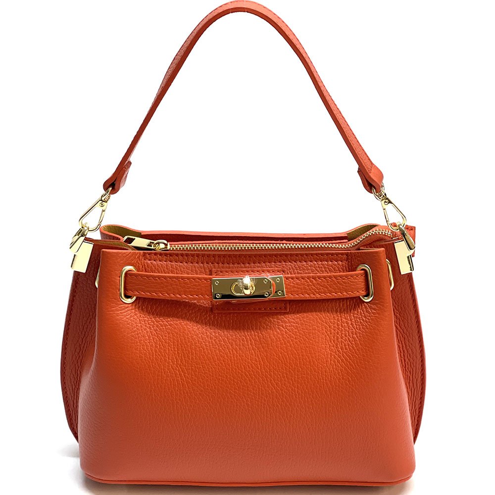 Lorettina Leather Lock Detail Shoulder Bag - Leather Italiano