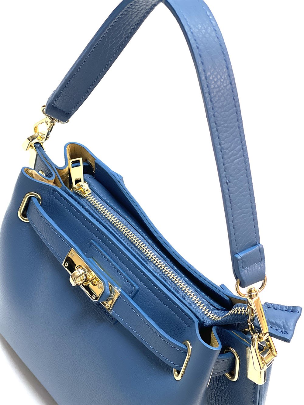 Lorettina Leather Lock Detail Shoulder Bag - Leather Italiano