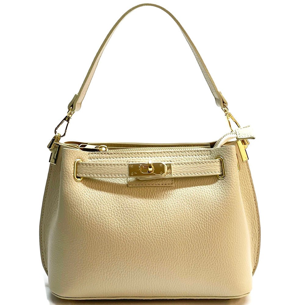 Lorettina Leather Lock Detail Shoulder Bag - Leather Italiano