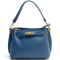 Lorettina Leather Lock Detail Shoulder Bag - Leather Italiano