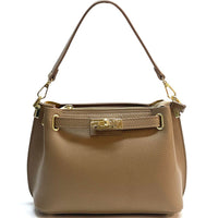 Lorettina Leather Lock Detail Shoulder Bag - Leather Italiano