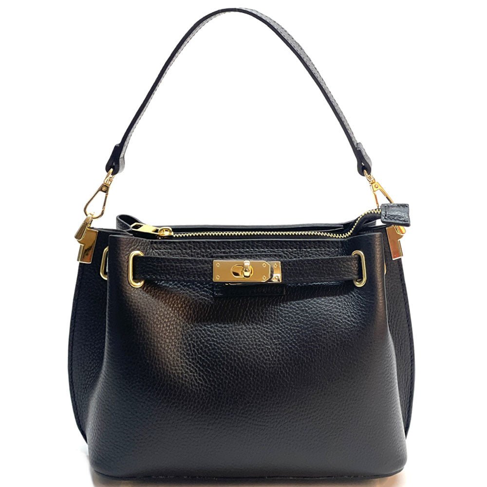 Lorettina Leather Lock Detail Shoulder Bag - Leather Italiano
