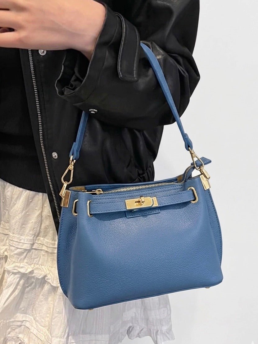 Lorettina Leather Lock Detail Shoulder Bag - Leather Italiano