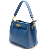 Lorettina Leather Lock Detail Shoulder Bag - Leather Italiano
