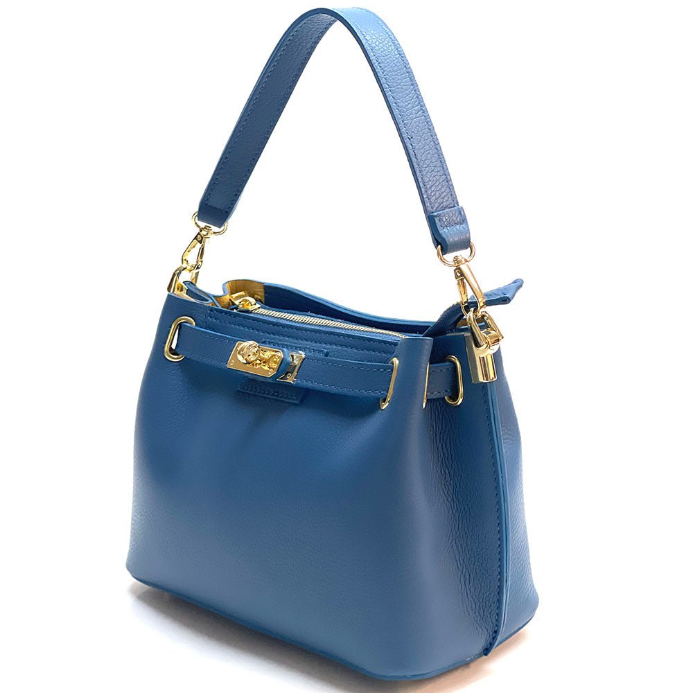 Lorettina Leather Lock Detail Shoulder Bag - Leather Italiano