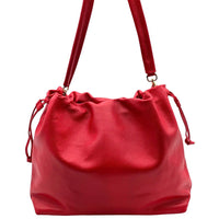 Luciana Cow Leather Drawstring Shoulder Bag - Leather Italiano