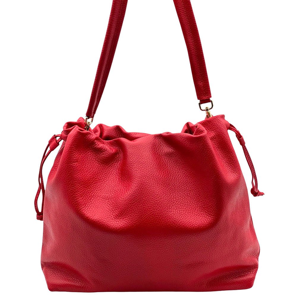 Luciana Cow Leather Drawstring Shoulder Bag - Leather Italiano