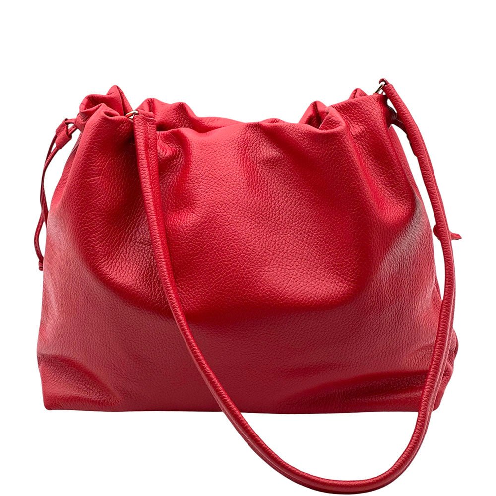 Luciana Cow Leather Drawstring Shoulder Bag - Leather Italiano