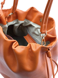 Luciana Cow Leather Drawstring Shoulder Bag - Leather Italiano
