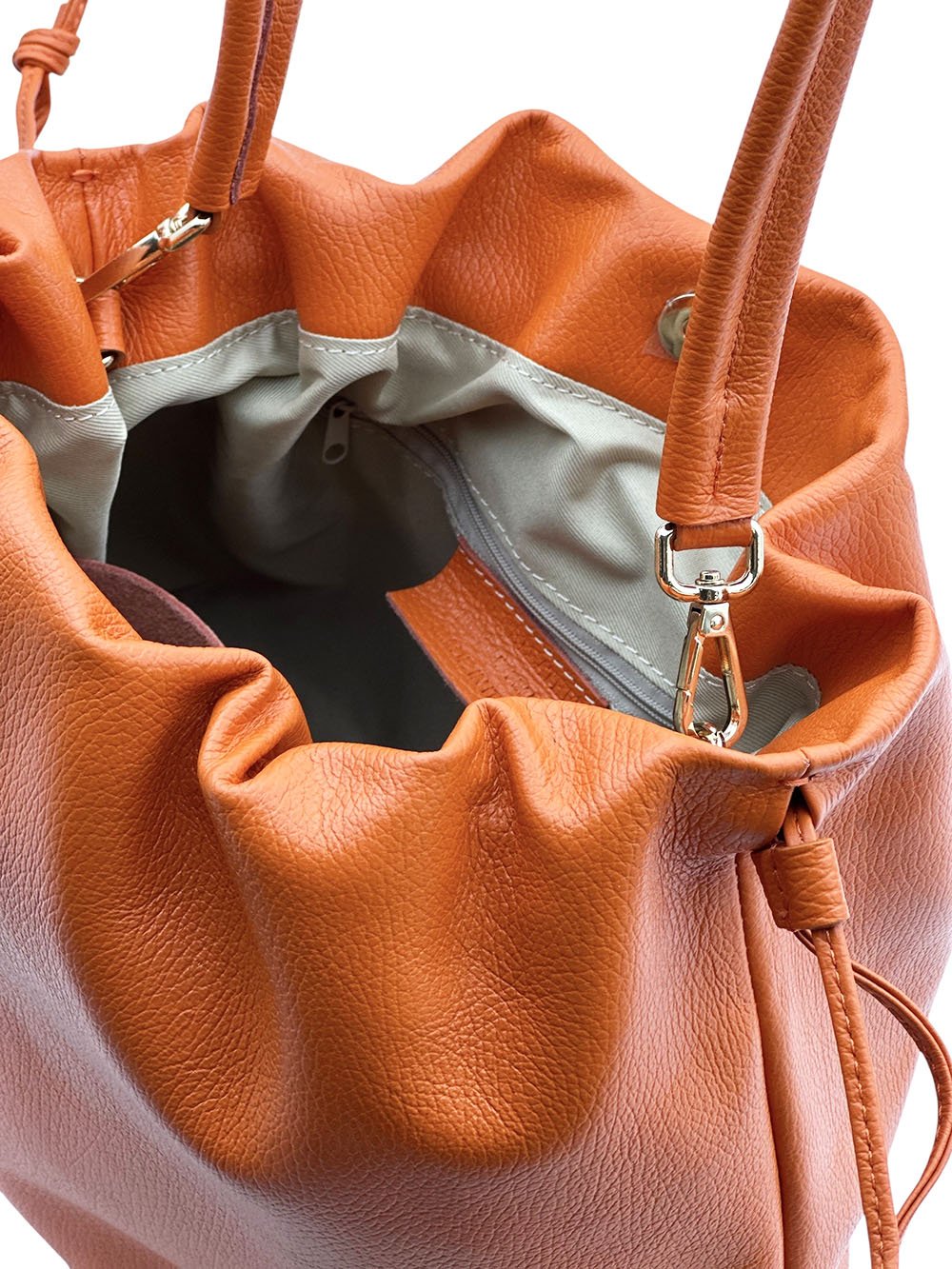 Luciana Cow Leather Drawstring Shoulder Bag - Leather Italiano