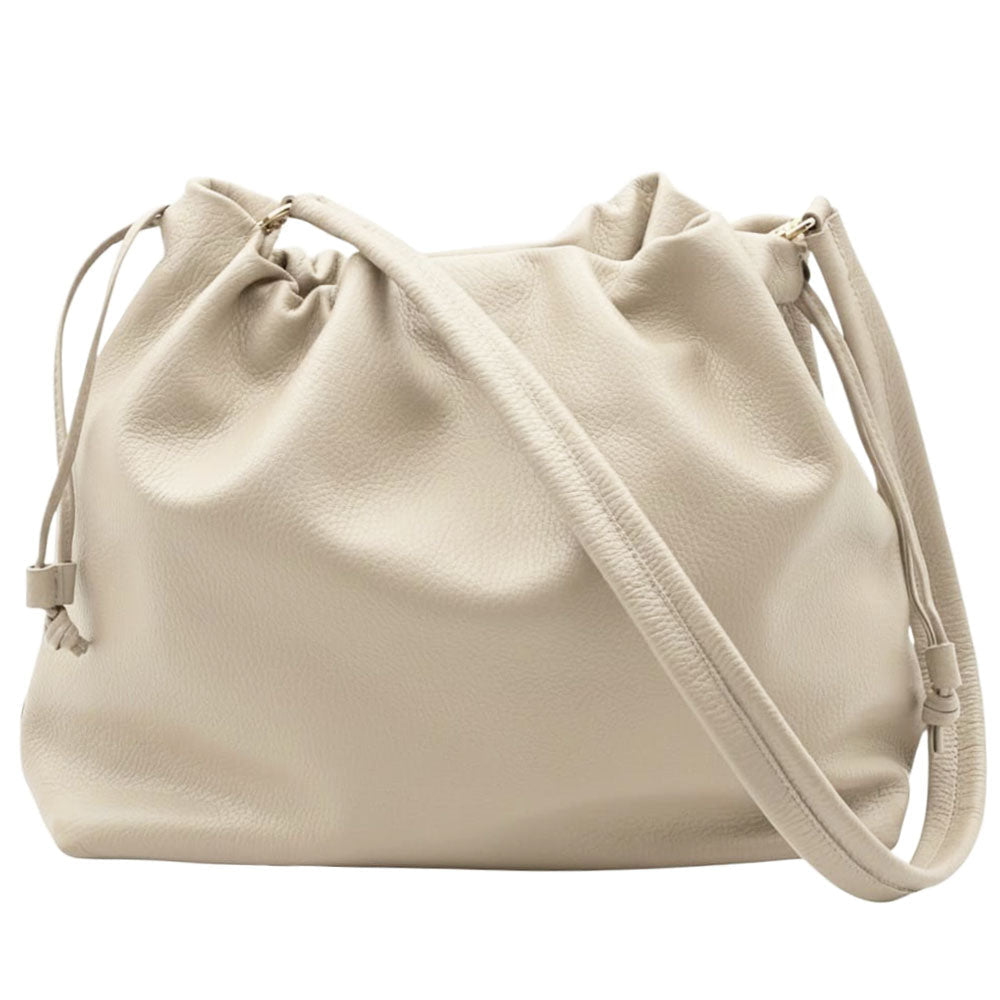 Luciana Cow Leather Drawstring Shoulder Bag - Leather Italiano
