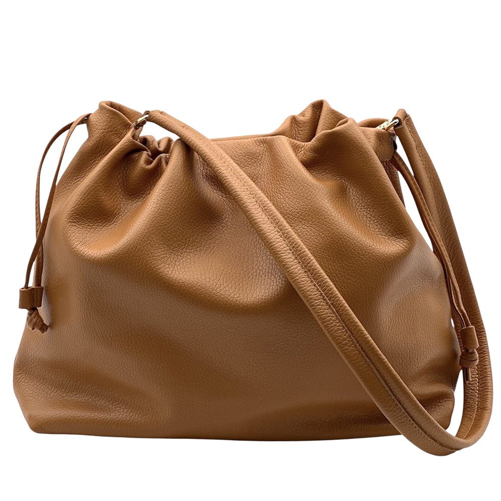 Luciana Cow Leather Drawstring Shoulder Bag - Leather Italiano