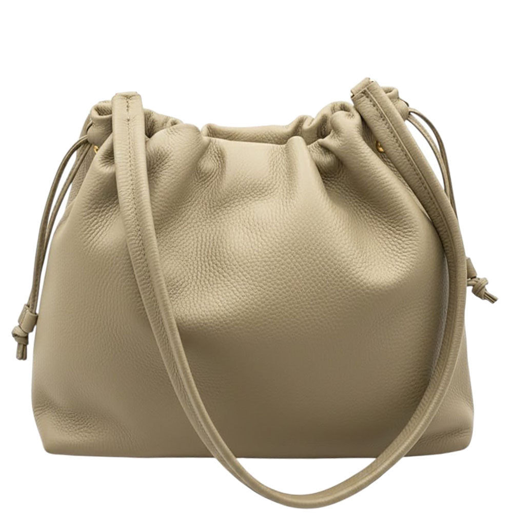 Luciana Cow Leather Drawstring Shoulder Bag - Leather Italiano
