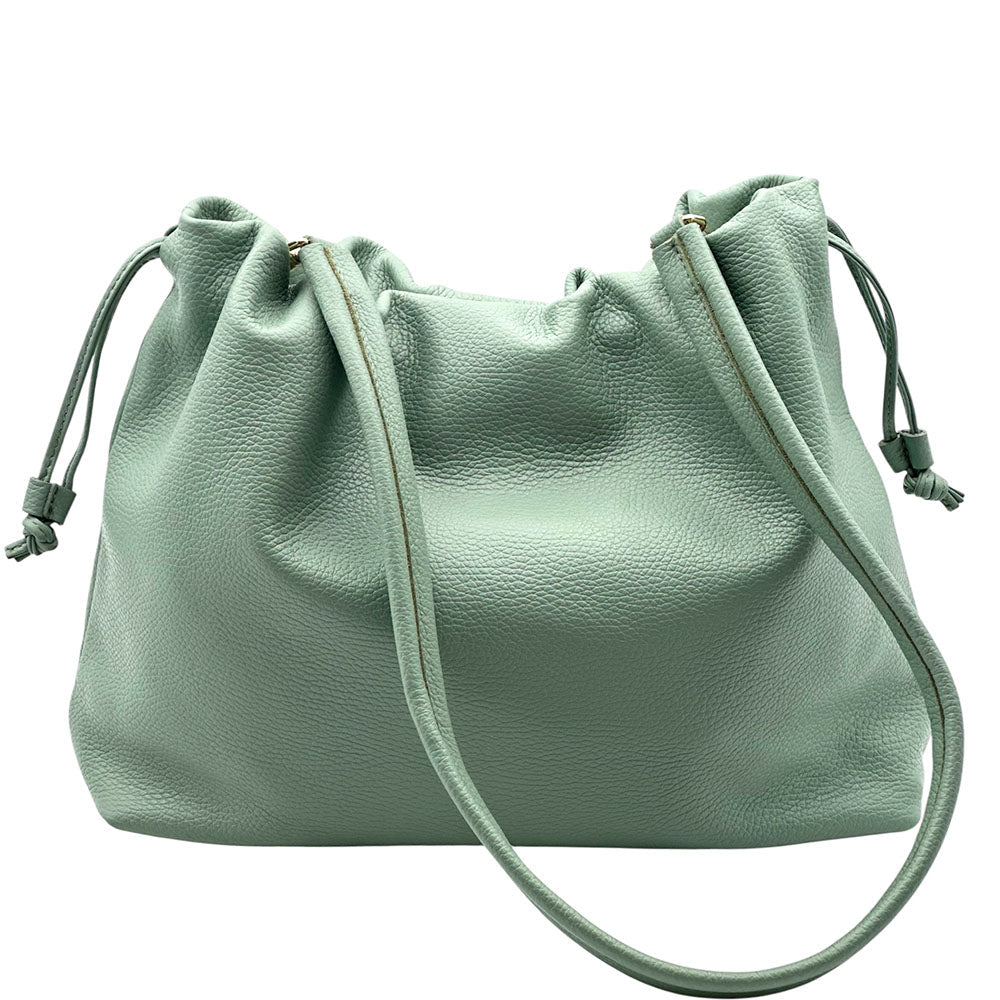 Luciana Cow Leather Drawstring Shoulder Bag - Leather Italiano