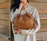 Luciana Cow Leather Drawstring Shoulder Bag - Leather Italiano