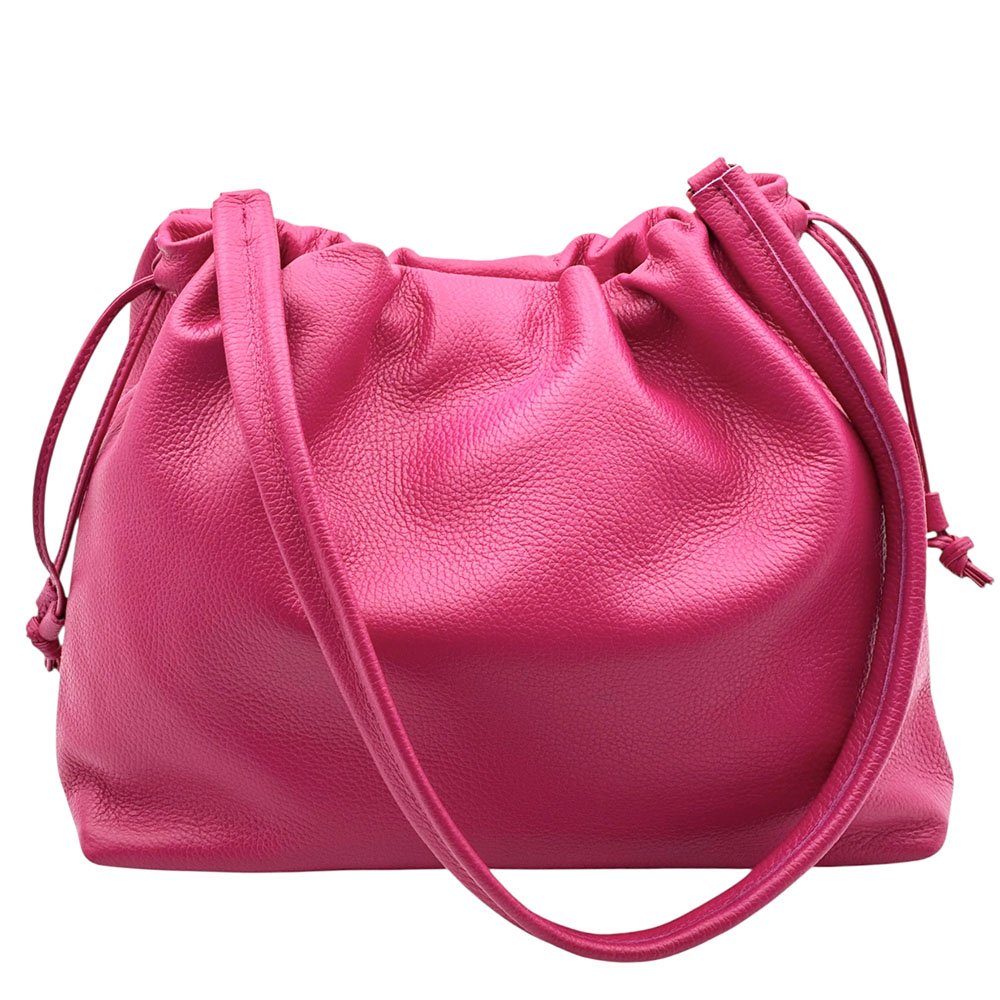 Luciana Cow Leather Drawstring Shoulder Bag - Leather Italiano