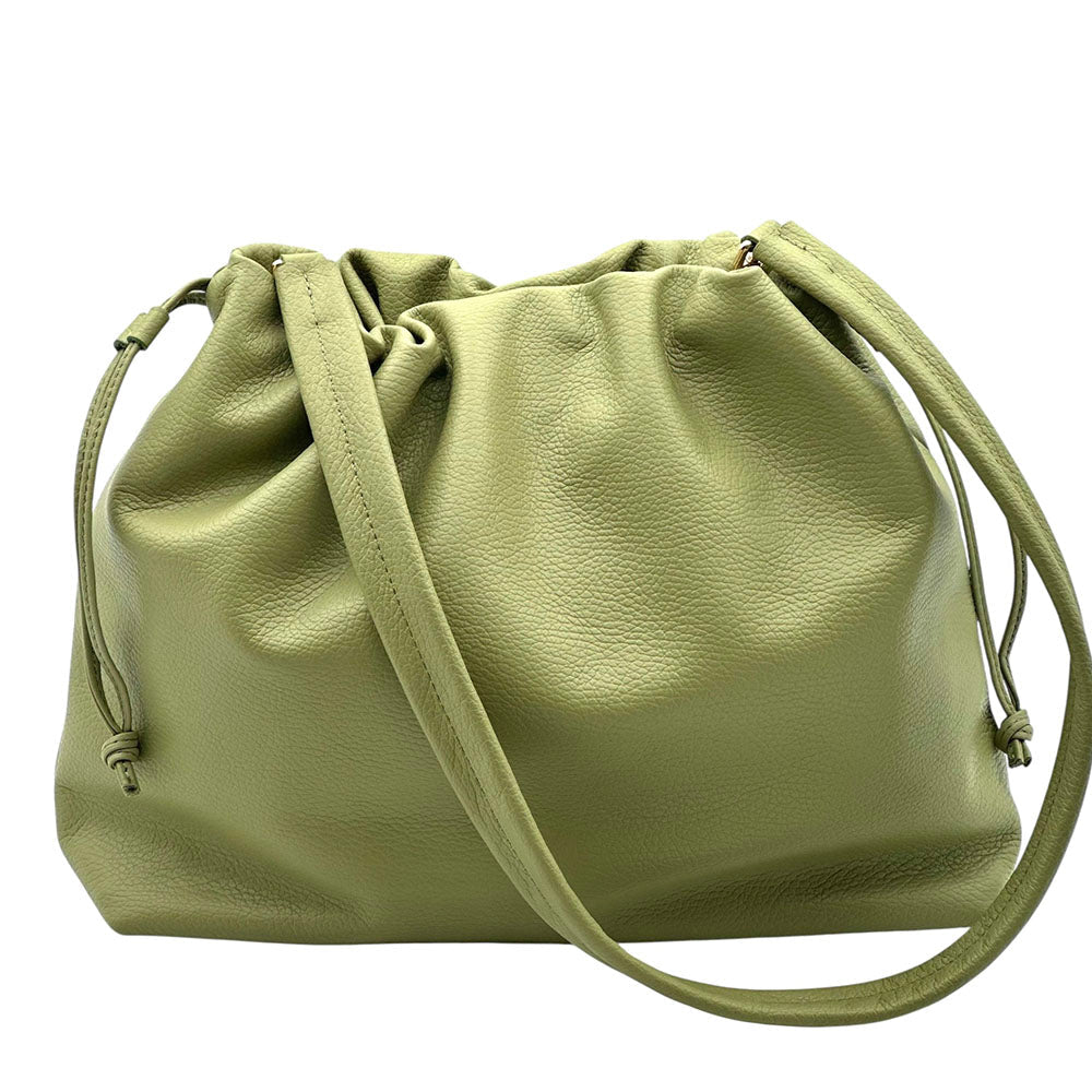 Luciana Cow Leather Drawstring Shoulder Bag - Leather Italiano