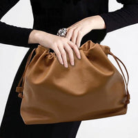 Luciana Cow Leather Drawstring Shoulder Bag - Leather Italiano