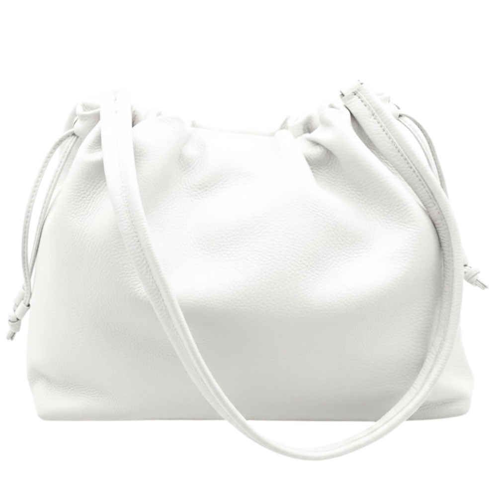Luciana Cow Leather Drawstring Shoulder Bag - Leather Italiano