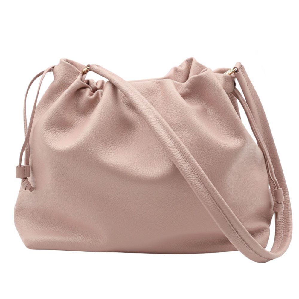 Luciana Cow Leather Drawstring Shoulder Bag - Leather Italiano