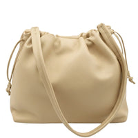 Luciana Cow Leather Drawstring Shoulder Bag - Leather Italiano