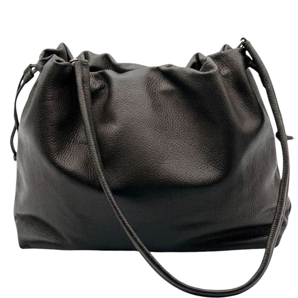 Luciana Cow Leather Drawstring Shoulder Bag - Leather Italiano