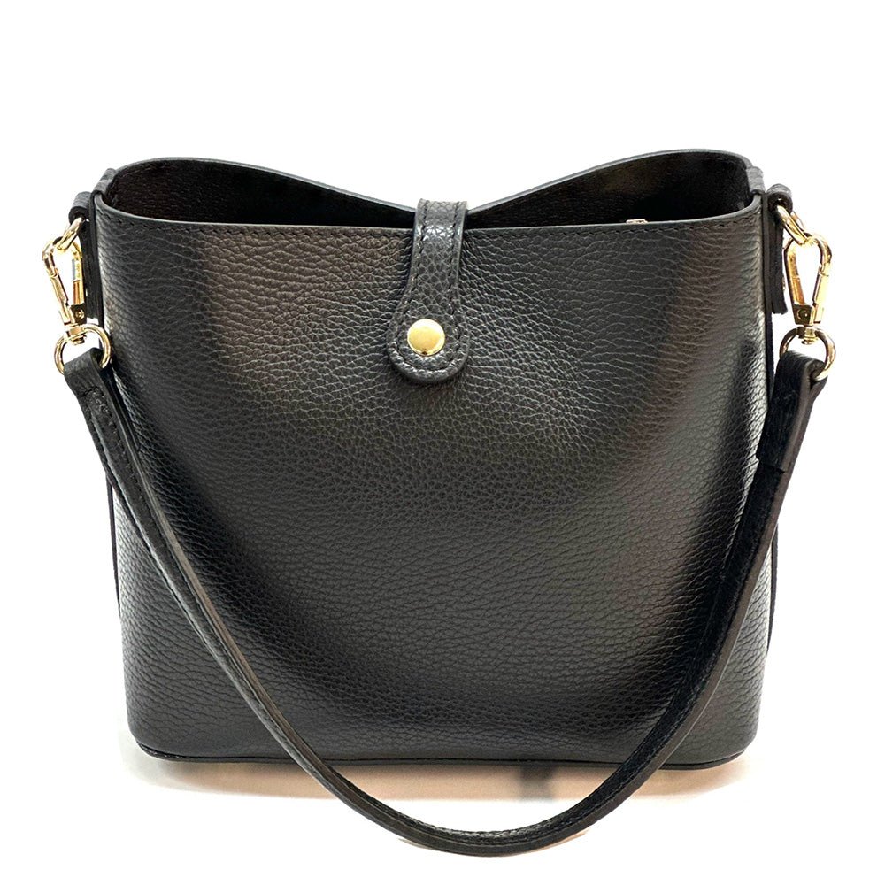Mafalda Italian Full - Grain Leather Shoulder Bag – Classic Bucket Design & Gold Hardware - Leather Italiano
