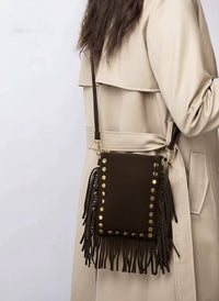 Mia Italian Suede Leather Fringe Shoulder Bag - Leather Italiano