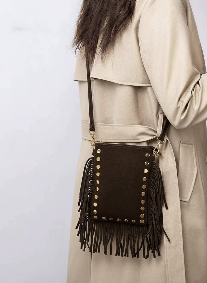 Mia Italian Suede Leather Fringe Shoulder Bag - Leather Italiano