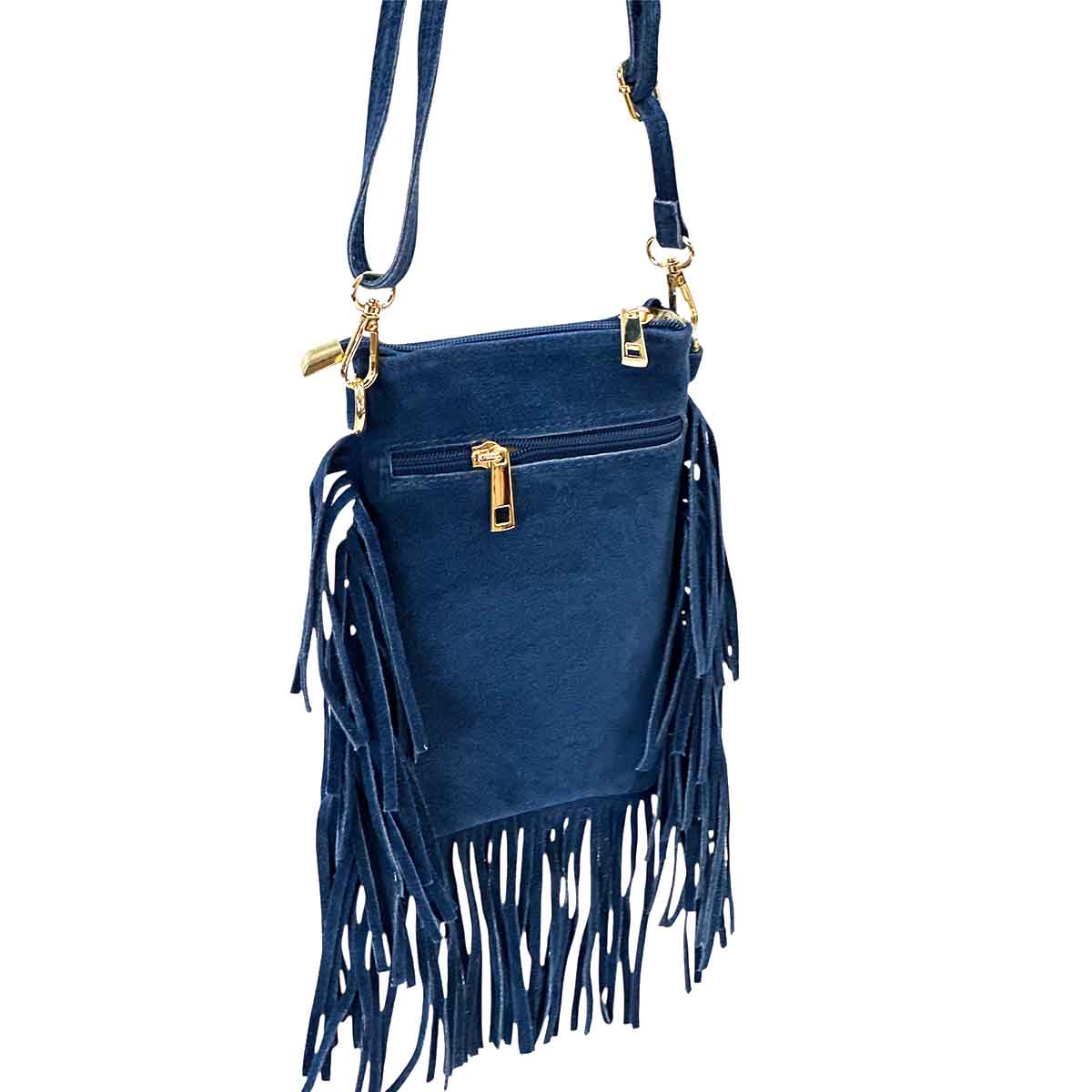 Mia Italian Suede Leather Fringe Shoulder Bag - Leather Italiano