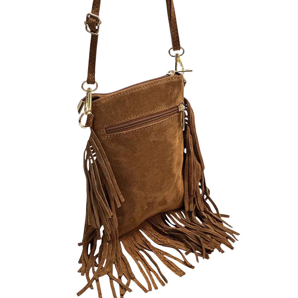 Mia Italian Suede Leather Fringe Shoulder Bag - Leather Italiano