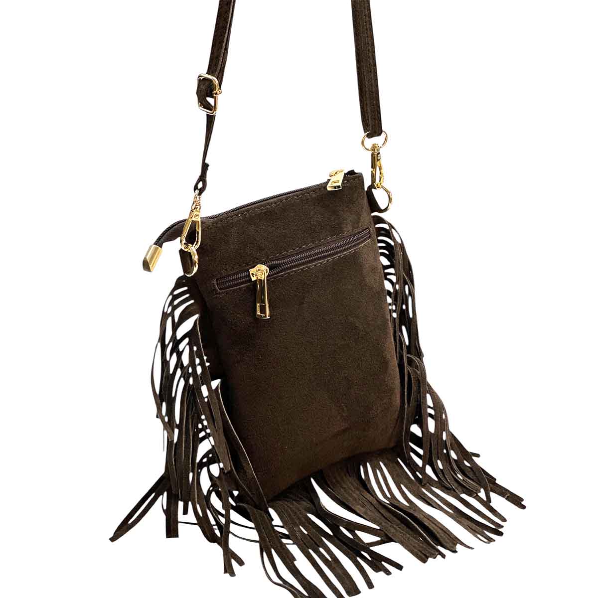 Mia Italian Suede Leather Fringe Shoulder Bag - Leather Italiano