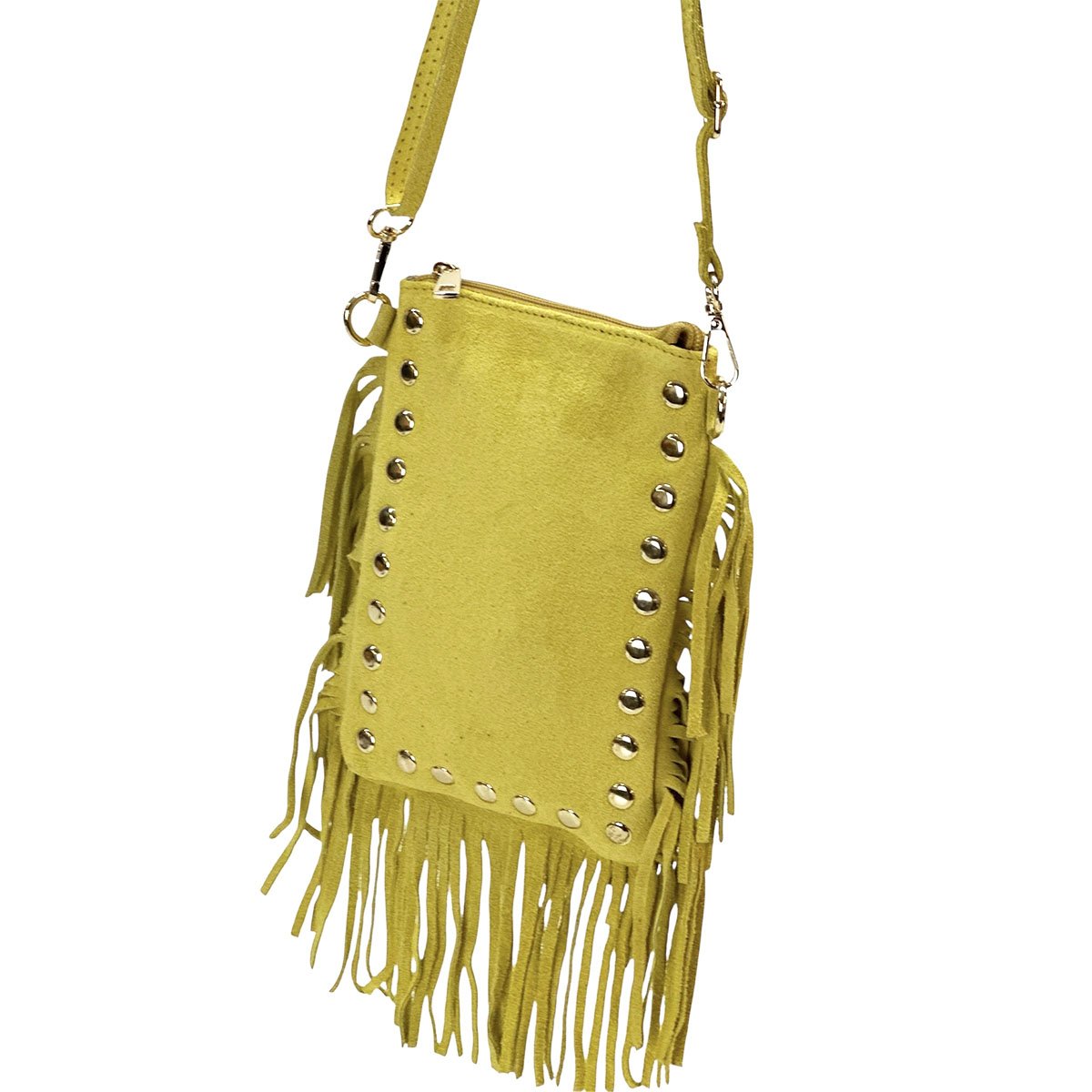 Mia Italian Suede Leather Fringe Shoulder Bag - Leather Italiano