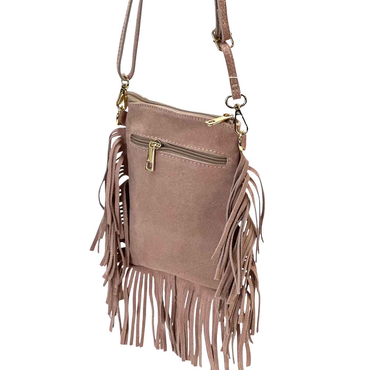 Mia Italian Suede Leather Fringe Shoulder Bag - Leather Italiano