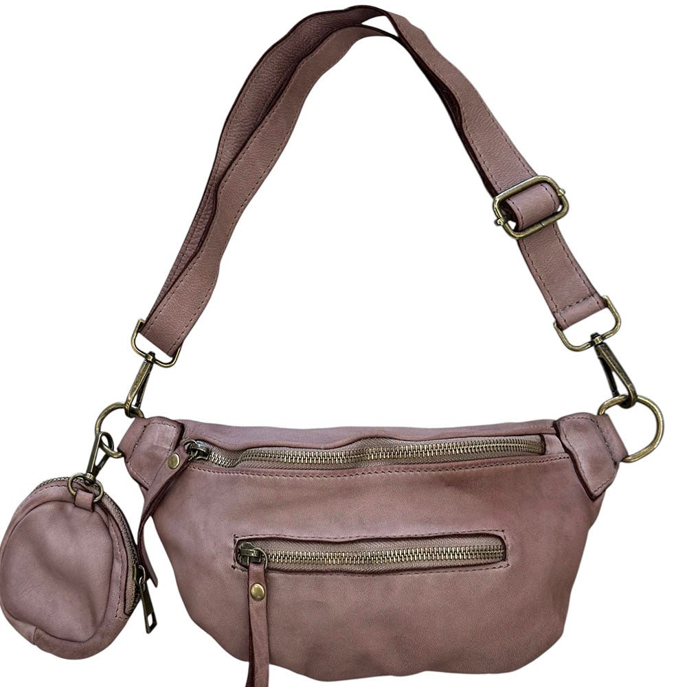 Milo Washed Cow Leather Belt Bag with Coin Pouch - Leather Italiano