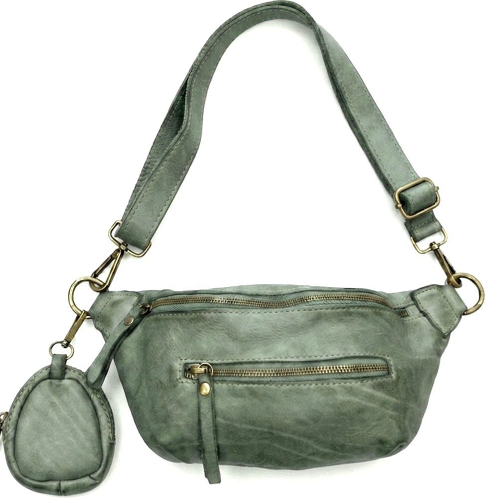 Milo Washed Cow Leather Belt Bag with Coin Pouch - Leather Italiano