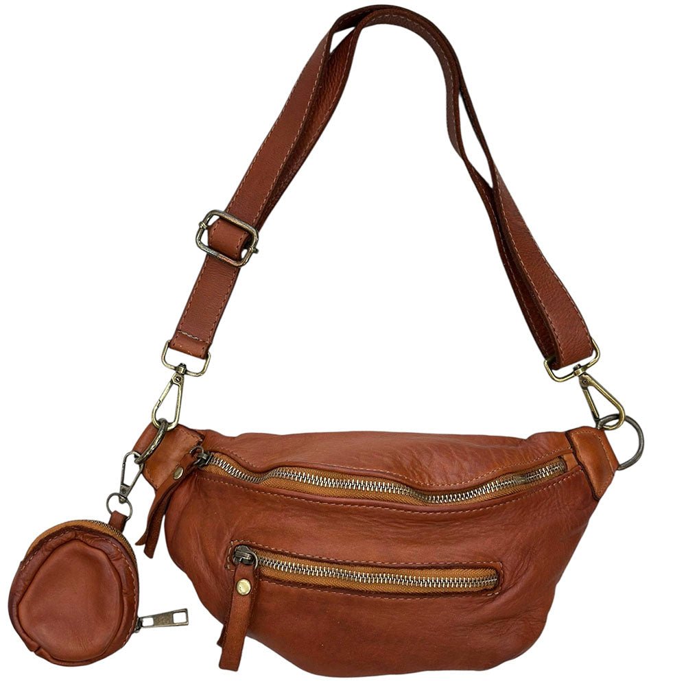 Milo Washed Cow Leather Belt Bag with Coin Pouch - Leather Italiano