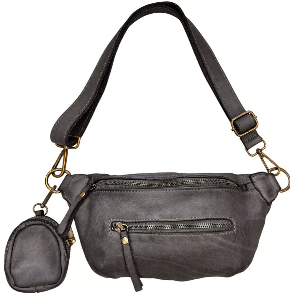 Milo Washed Cow Leather Belt Bag with Coin Pouch - Leather Italiano