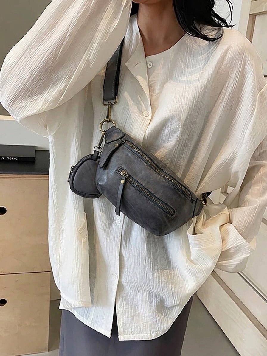 Milo Washed Cow Leather Belt Bag with Coin Pouch - Leather Italiano